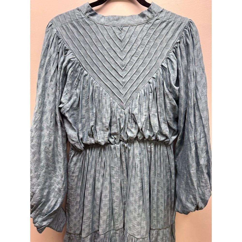The Shirt Rochelle Behrens Mini Dress Women S Blue Smocked Waist Pintuck Pleated - Picture 9 of 9